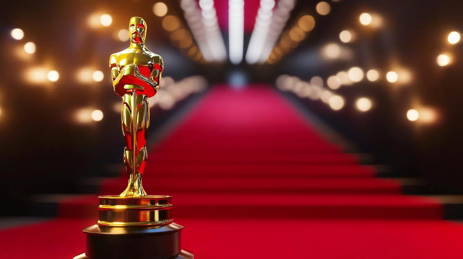 Imagem ilustrativa de uma estatueta em um cenário de gala, simbolizando o prêmio do Oscar de Melhor Filme.